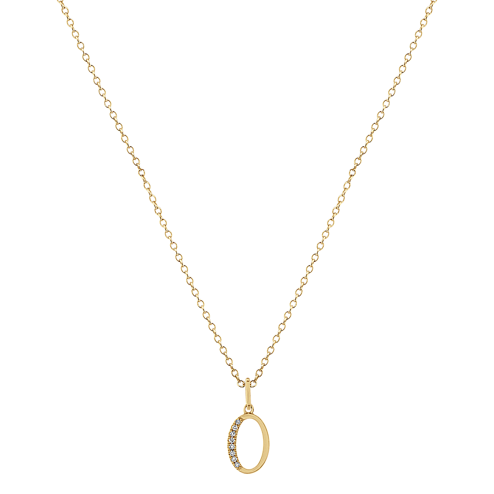 Round Rope Diamond Initial Charm 14K Yellow Gold / I