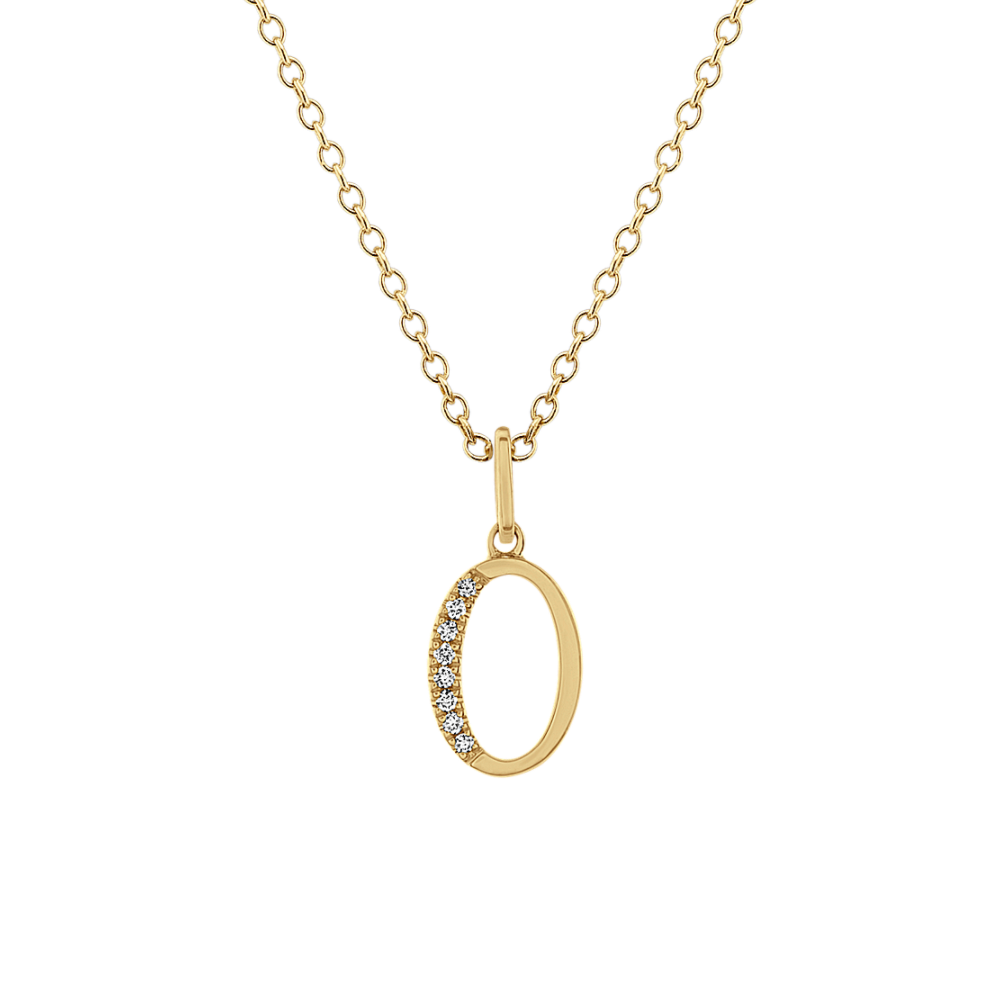 Natural Diamond Letter O Pendant in 14k Yellow Gold (18 in)