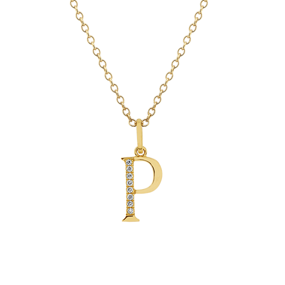 Natural Diamond Letter P Pendant in 14k Yellow Gold (18 in)