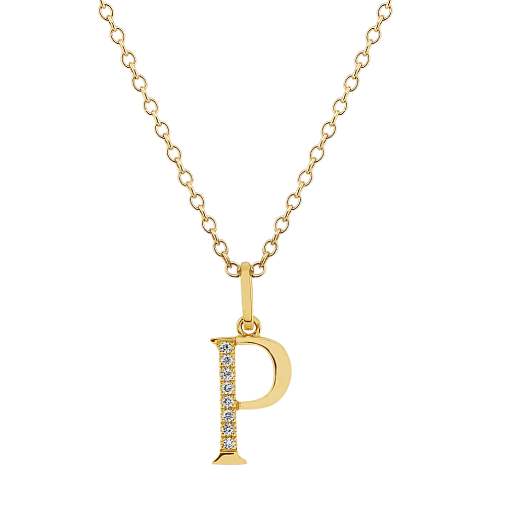 Diamond Letter P Pendant in 14k Yellow Gold (18'')