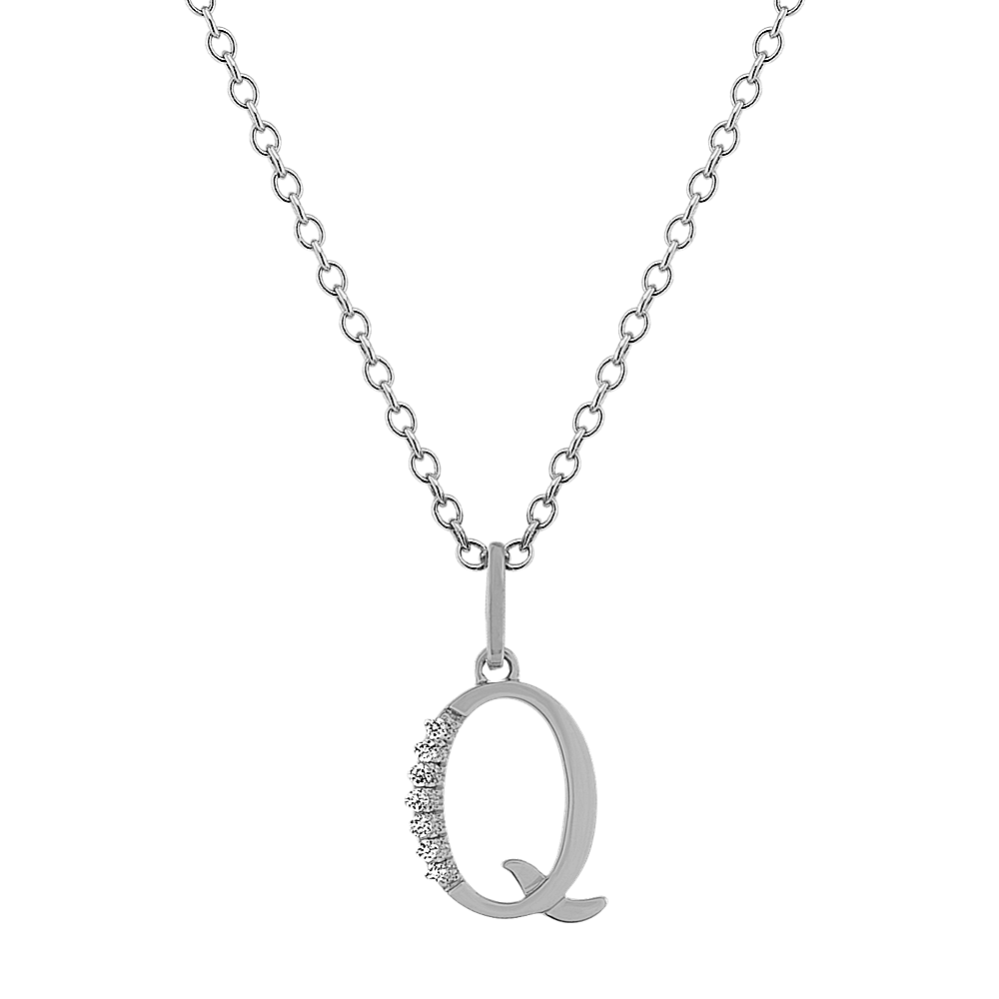 Diamond Letter Q Pendant in 14k White Gold (18 in)