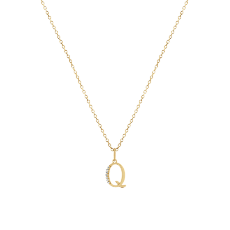 Natural Diamond Letter Q Pendant in 14k Yellow Gold (18 in)