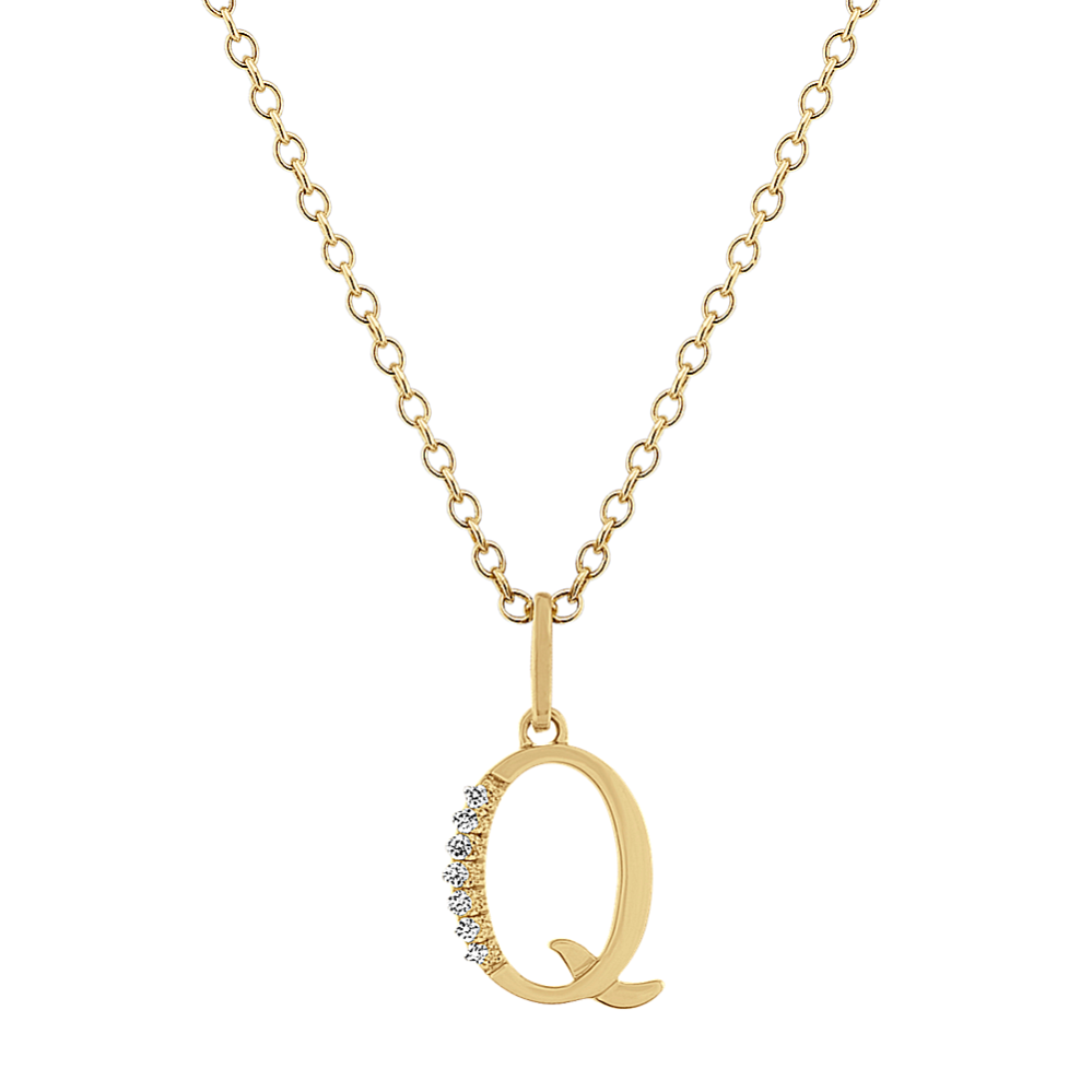 Diamond Letter Q Pendant in 14k Yellow Gold (18'')
