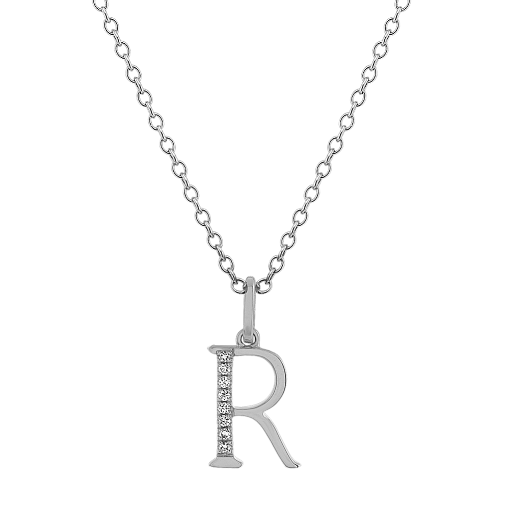 Diamond Letter R Pendant in 14k White Gold (18'')