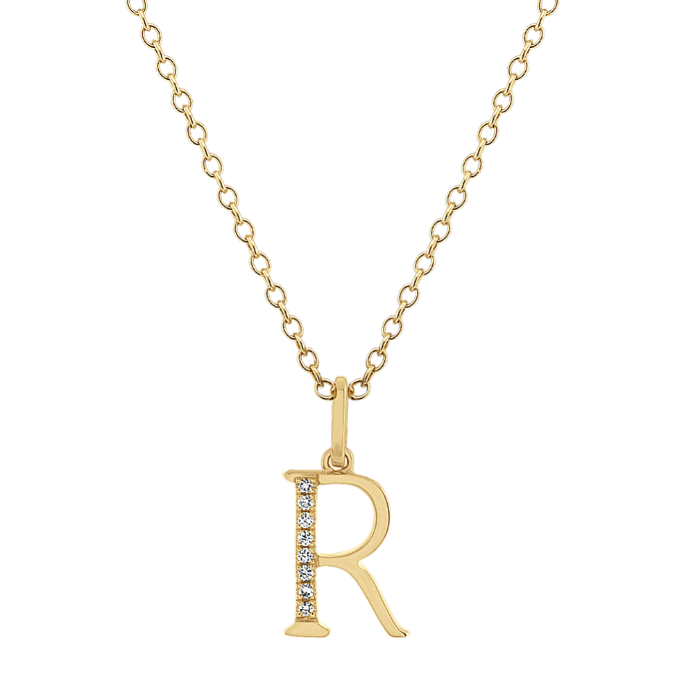 Diamond Letter R Pendant in 14k Yellow Gold (18'')