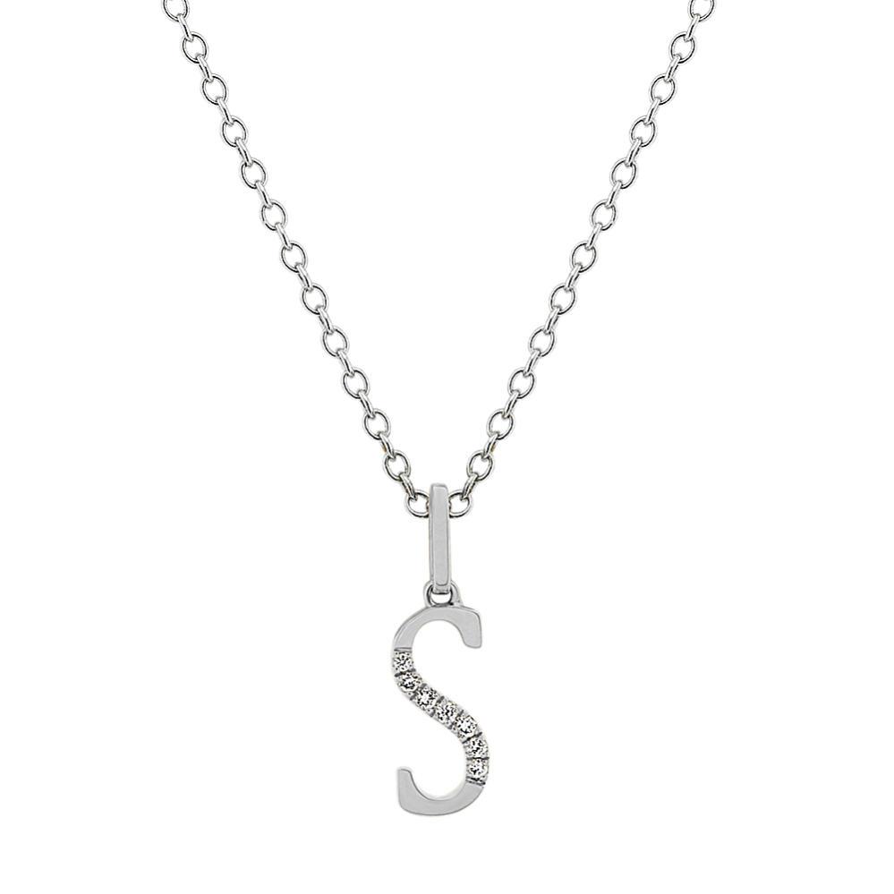 Diamond Letter S Pendant in 14k White Gold (18'')