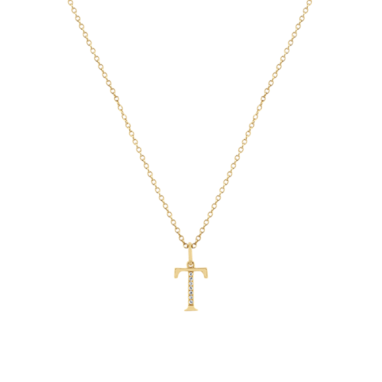 Natural Diamond Letter T Pendant in 14k Yellow Gold (18 in)
