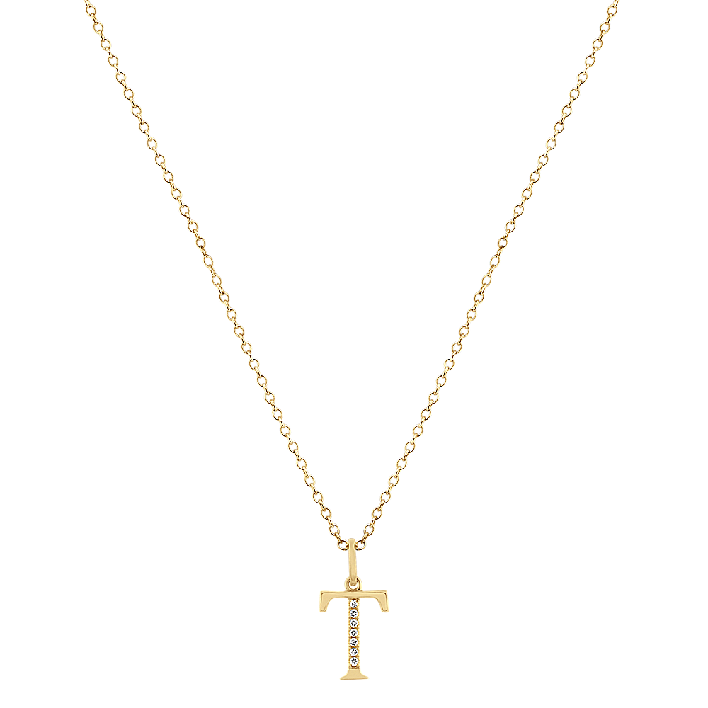 Diamond Letter T Pendant in 14k Yellow Gold (18 in) | Shane Co.