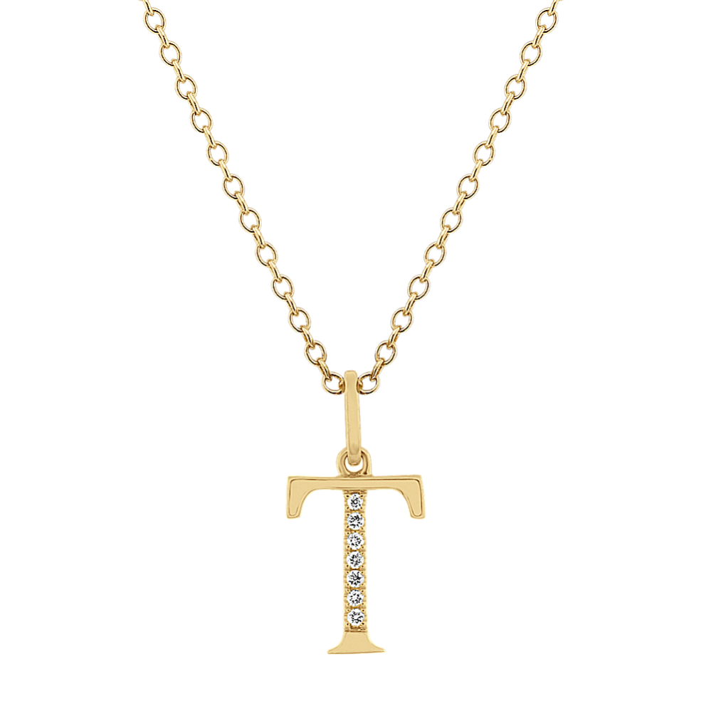 Diamond Letter T Pendant in 14k Yellow Gold (18'')