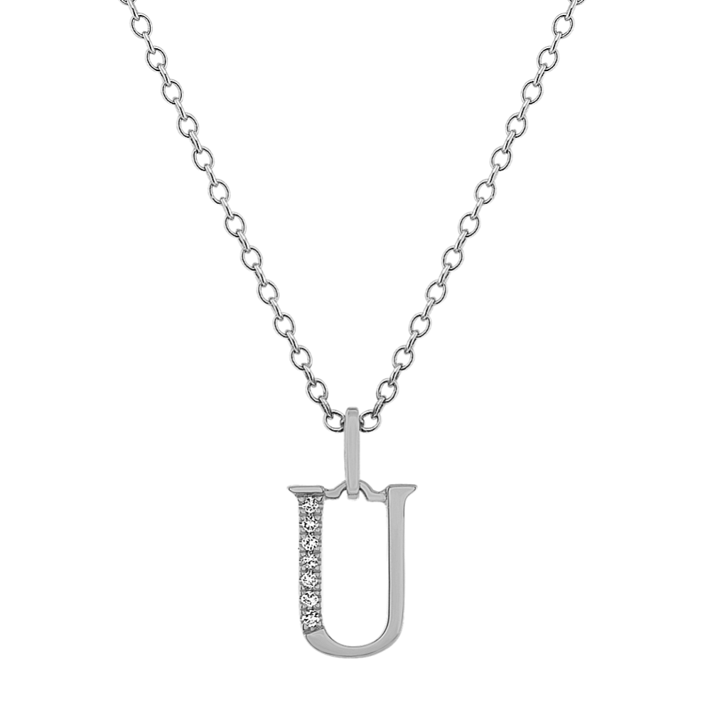 Diamond Letter U Pendant in 14k White Gold (18'')