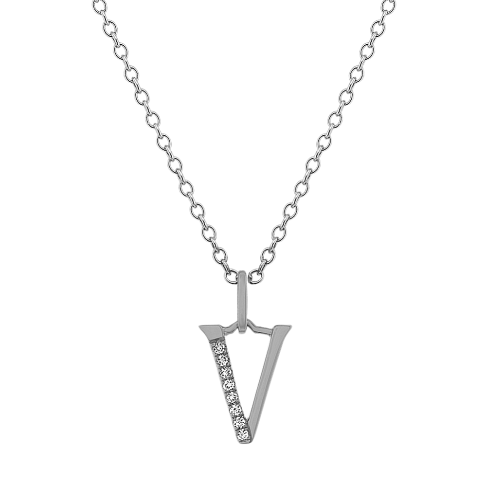 Diamond Letter V Pendant in 14k White Gold (18'')