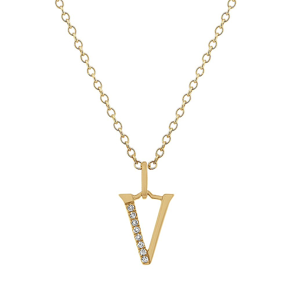 14K Yellow Gold Initial V Necklace