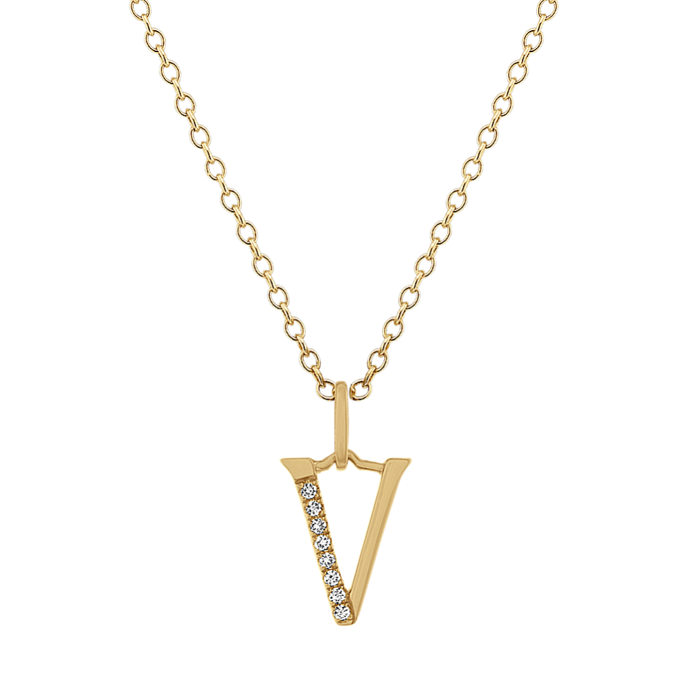 Diamond Letter V Pendant in 14k Yellow Gold (18 in)