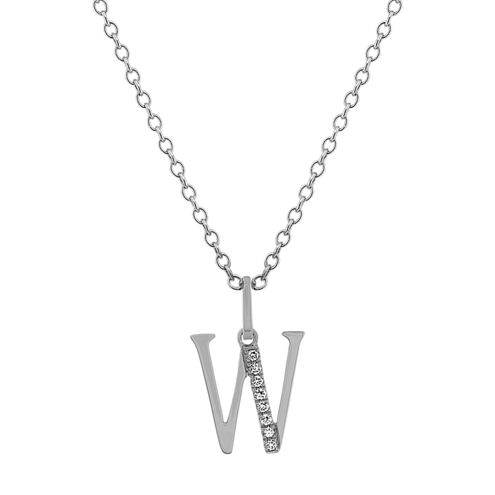 Diamond Letter W Pendant in 14k White Gold (18'')
