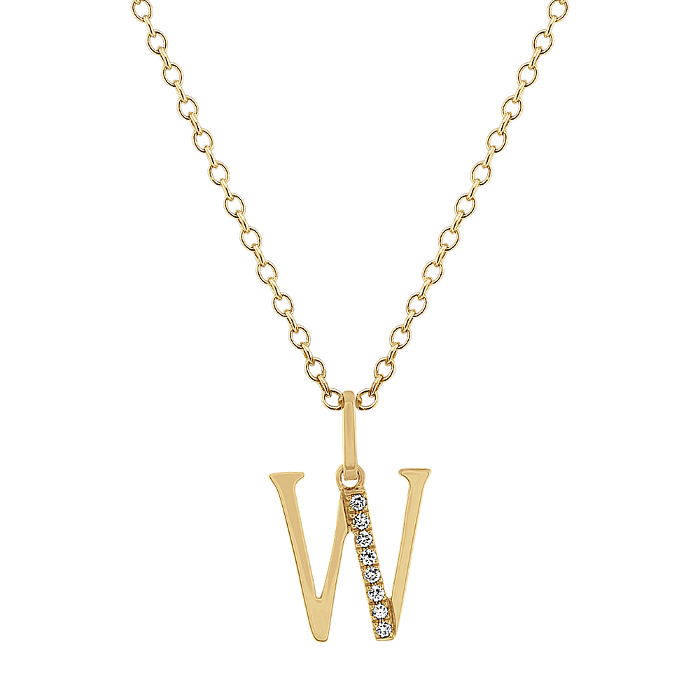 14K White Gold Diamond Letter V Pendant Necklace