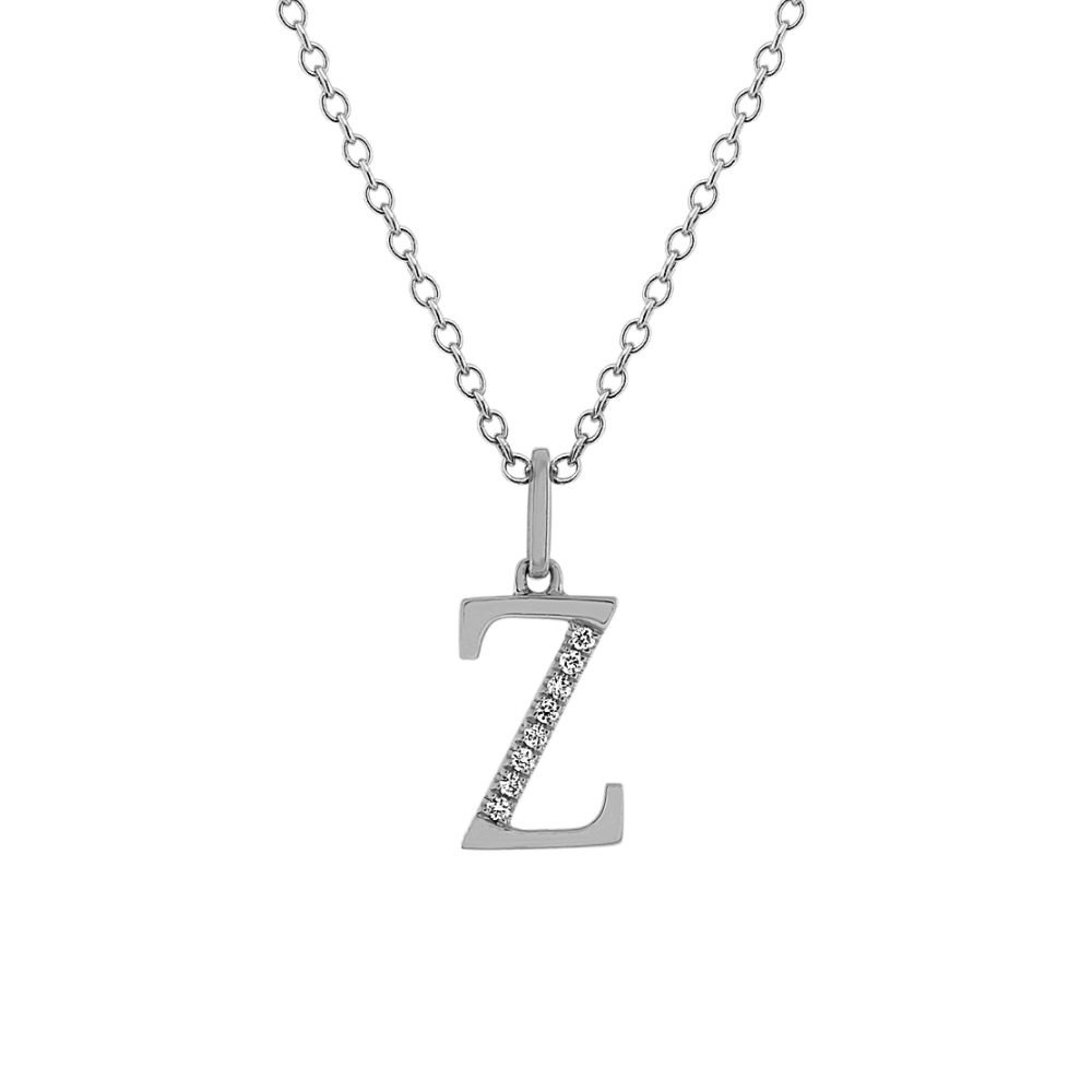 Natural Diamond Letter Z Pendant in 14k White Gold (18 in)