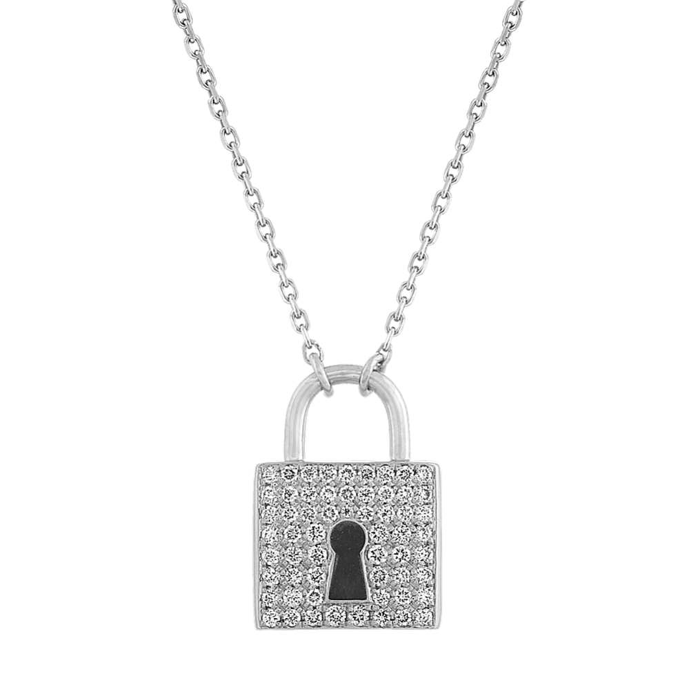Diamond Lock Necklace in 14K White Gold (18'')