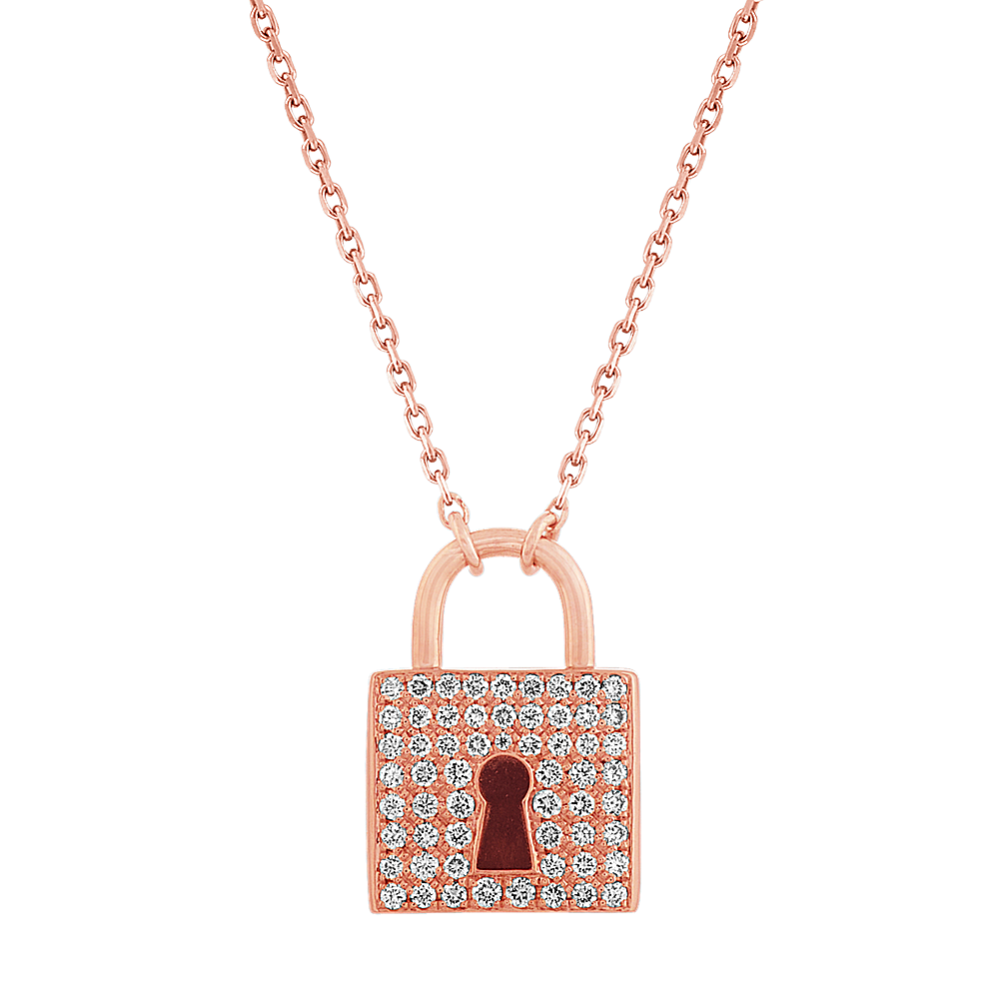 Diamond Lock Necklace in 14k Rose Gold (18 in)