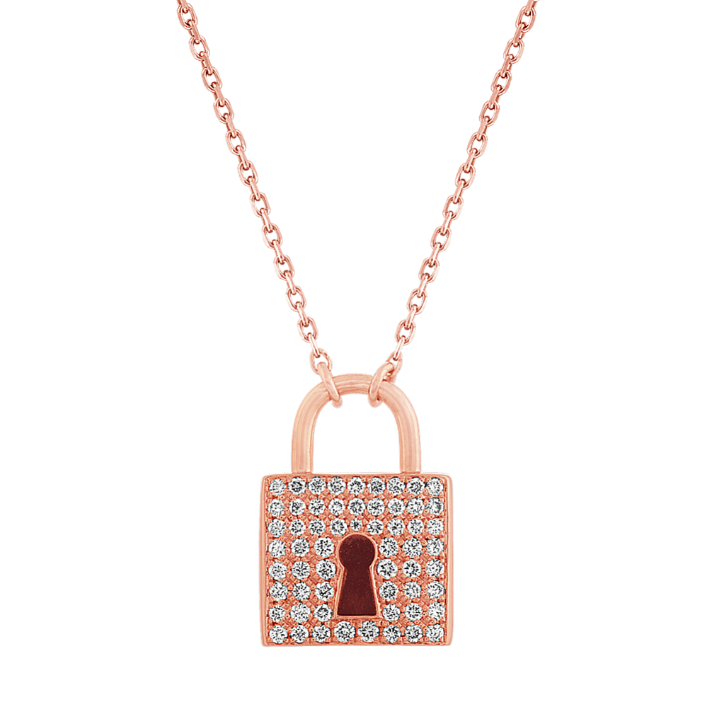Diamond Lock Necklace in 14k Rose Gold (18'')