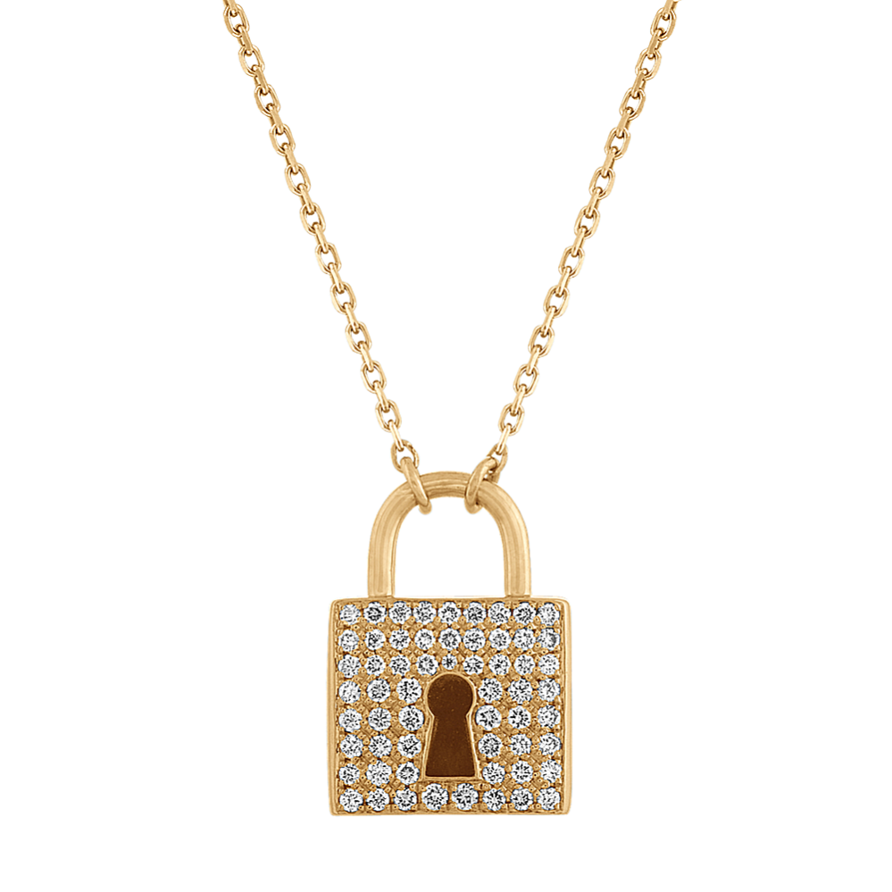 Diamond Lock Necklace in 14k Yellow Gold (18 in)