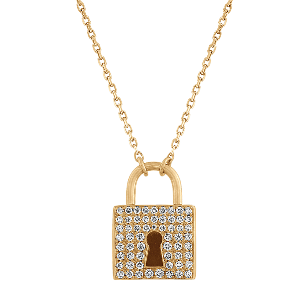 Diamond Lock Necklace in 14k Yellow Gold (18'')