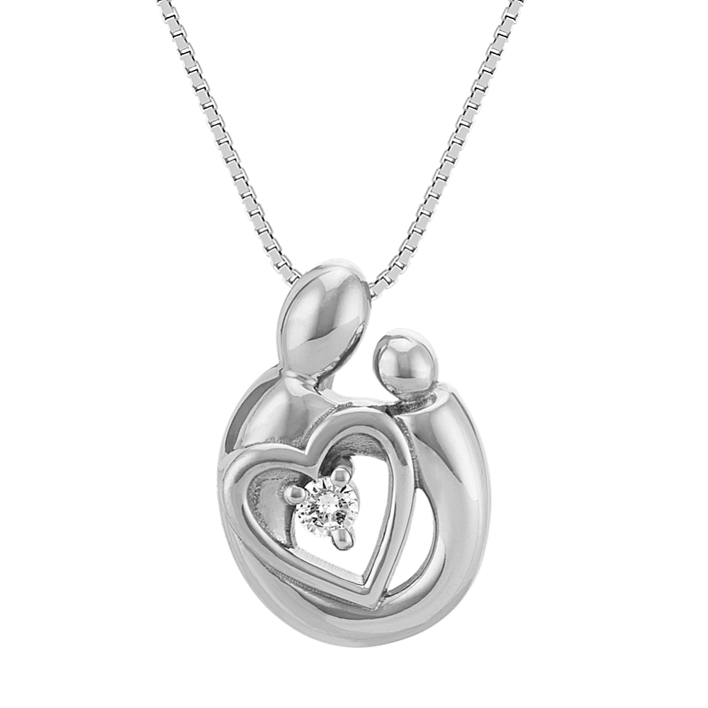 Diamond Mother & Child Heart Pendant in Sterling Silver (20 in)
