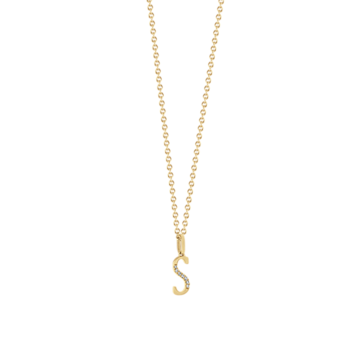 Natural Diamond S Pendant in 14k Yellow Gold (18 in)