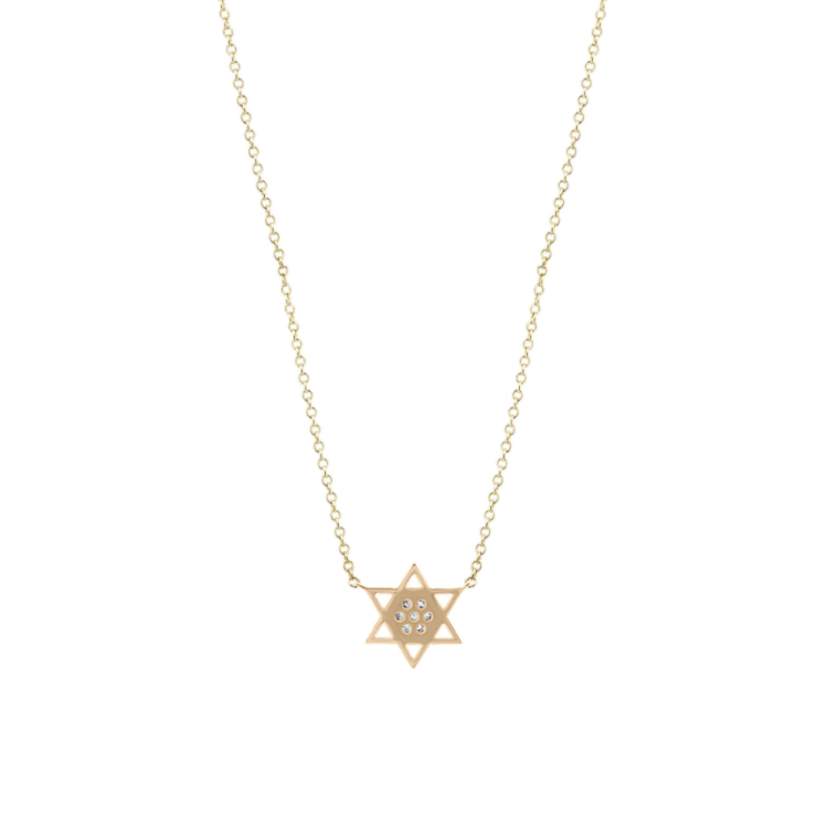 Natural Diamond Star of David Necklace in 14k Yellow Gold (18 in)