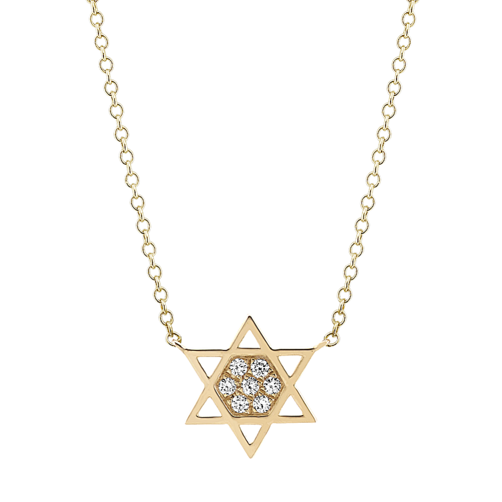 Diamond Star of David Necklace in 14k Yellow Gold (18 in)