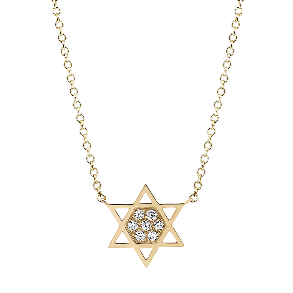 Diamond Star of David Necklace in 14k Yellow Gold (18'')