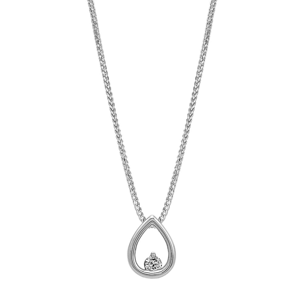 Diamond Teardrop Pendant in Sterling Silver (22 in)