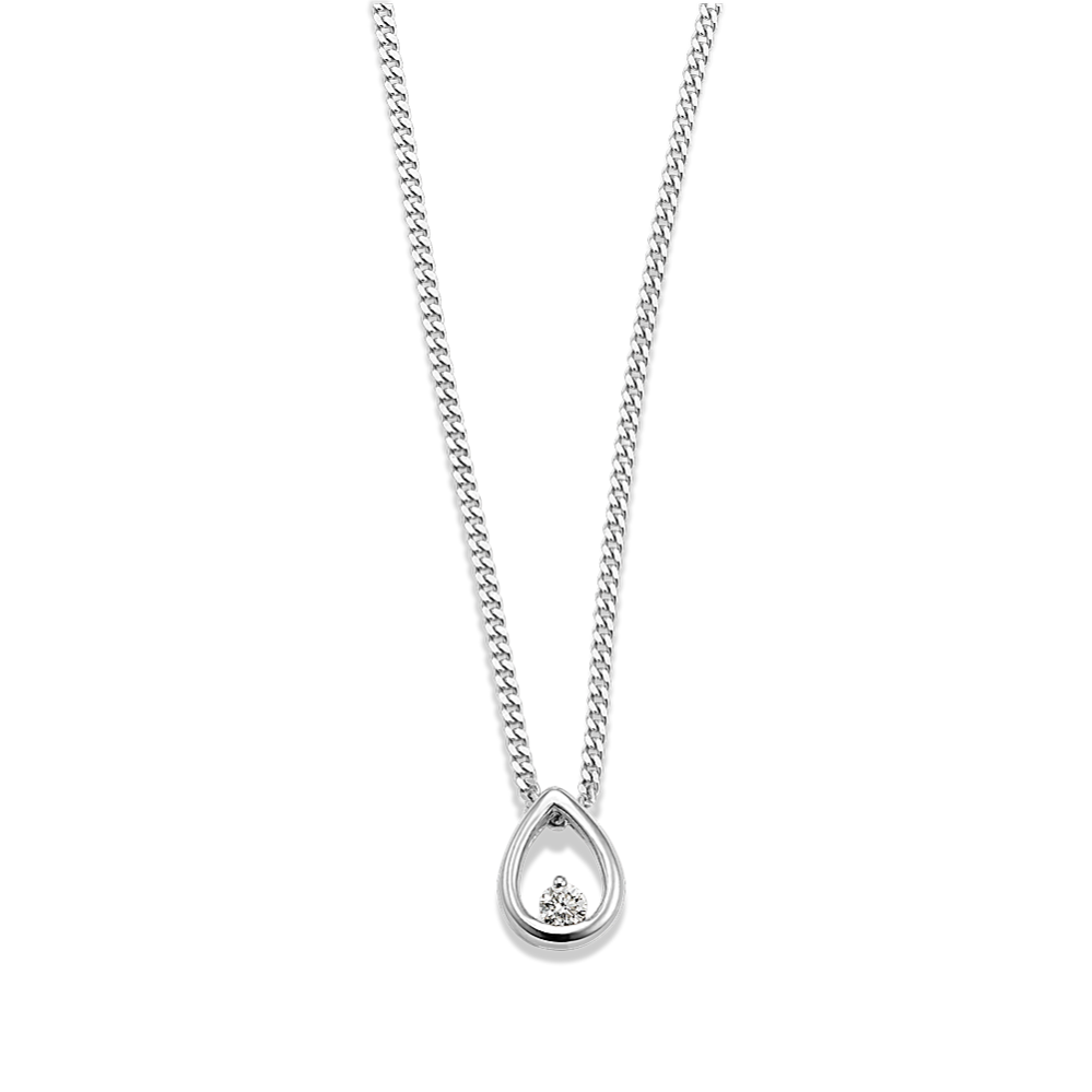 Diamond Teardrop Pendant in Sterling Silver (22 in)