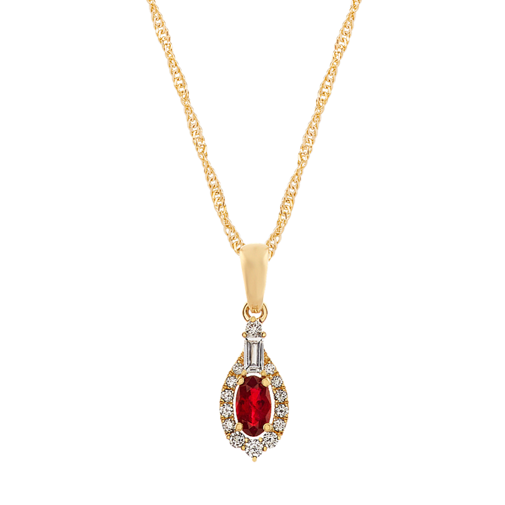 Diamond and Ruby Pendant in 14k Yellow Gold (18 in)