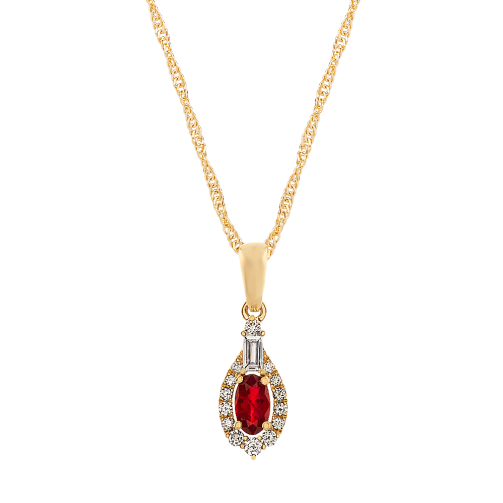 Diamond and Ruby Pendant in 14k Yellow Gold (18'')