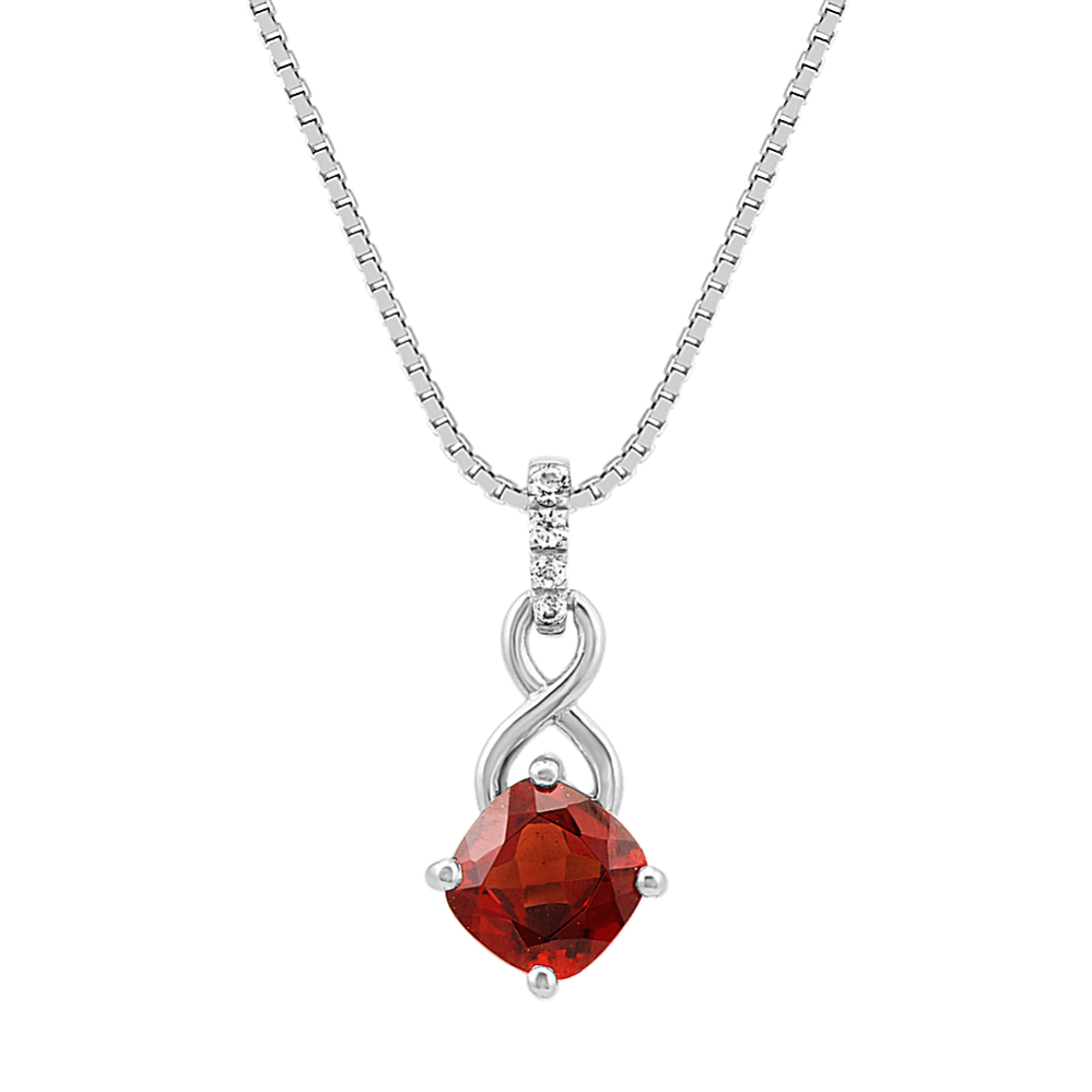 Garnet and White Sapphire Pendant (20'')
