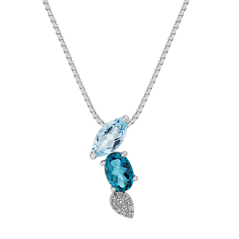 London Blue Topaz, Aquamarine and Diamond Pendant (20 in.)