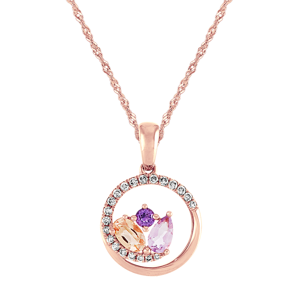 Morganite, Amethyst and Diamond Circle Pendant (20 in)