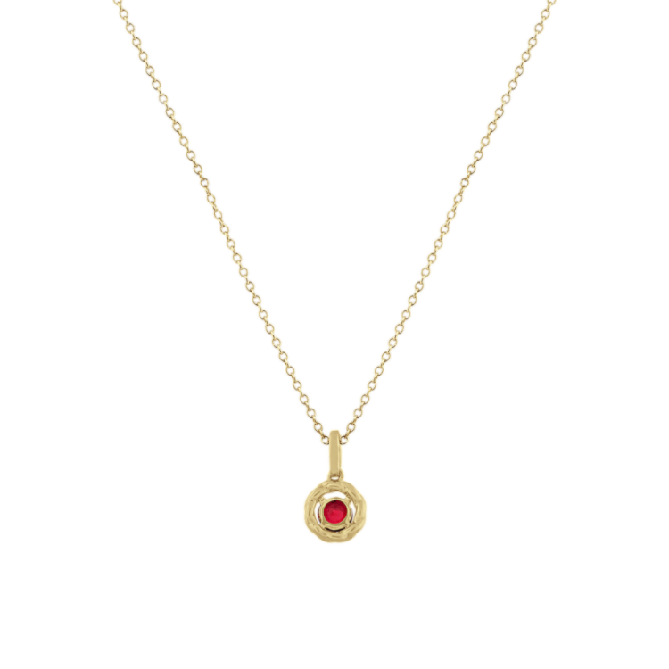 Natural Ruby Halo Pendant in 14K Yellow Gold (18 in)