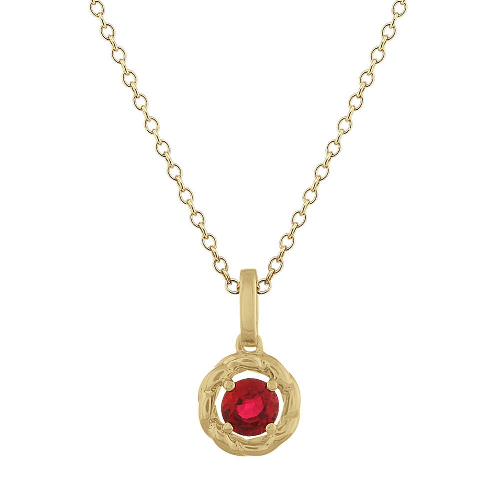 Ruby Halo Pendant in 14K Yellow Gold (18 in)