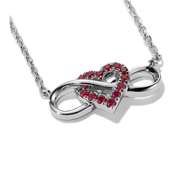 Natural Ruby Intertwined Heart and Infinity Pendant in Sterling Silver (20 in)
