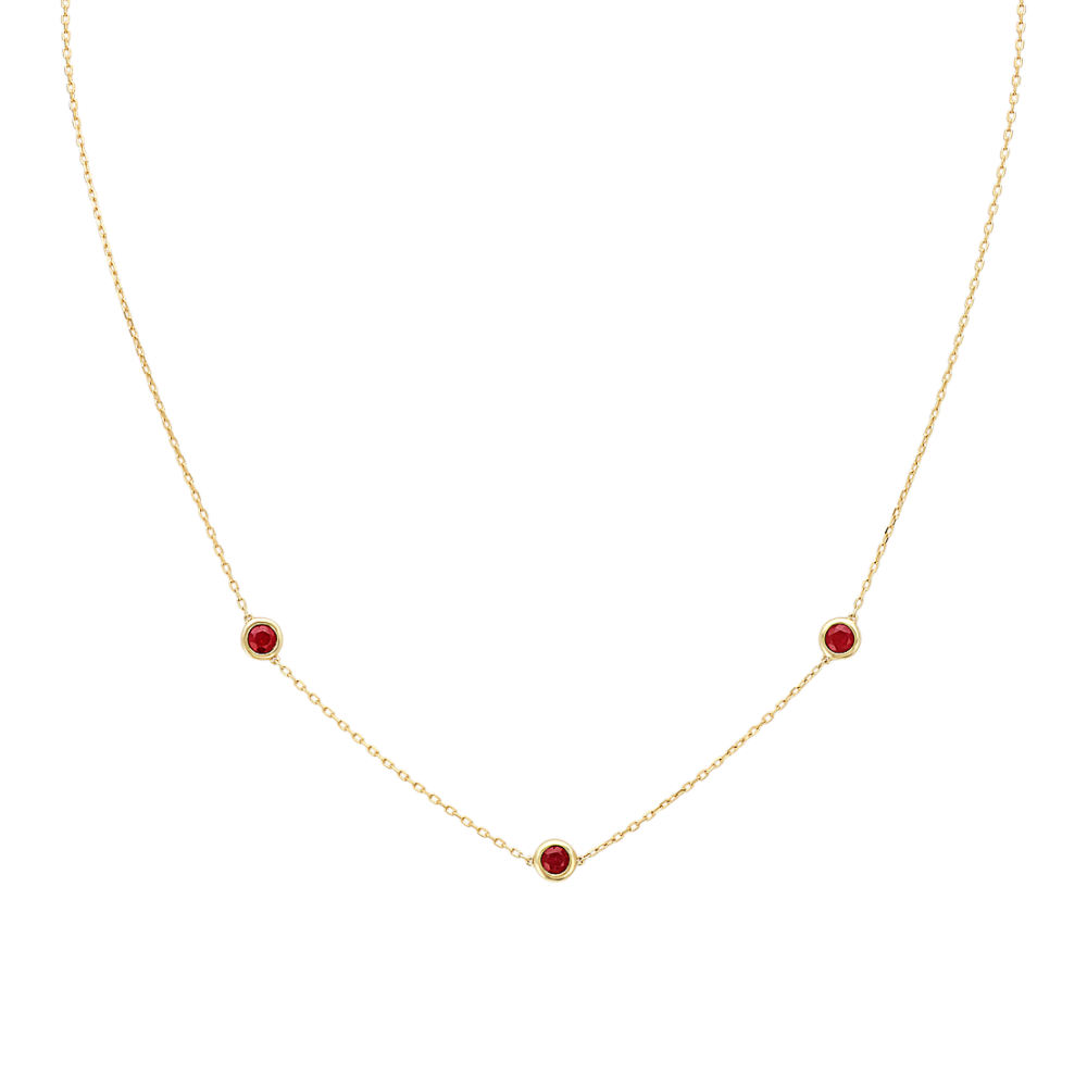Natural Ruby Station Necklace in 14K Yellow Gold (18 in)