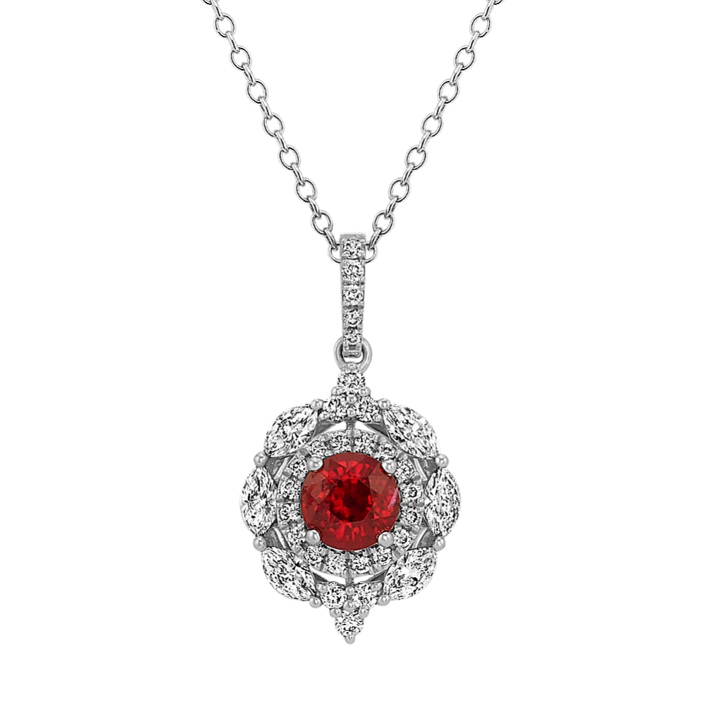 Ruby & Diamond Double-Halo Pendant (22'')