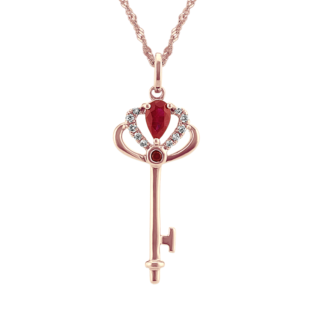 Ruby and Diamond Key Pendant (20 in)