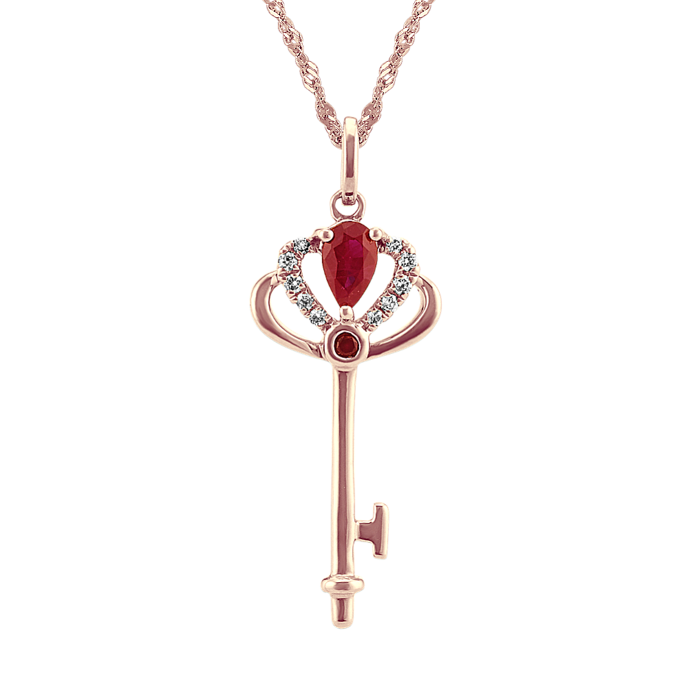 Ruby and Diamond Key Pendant (20'')