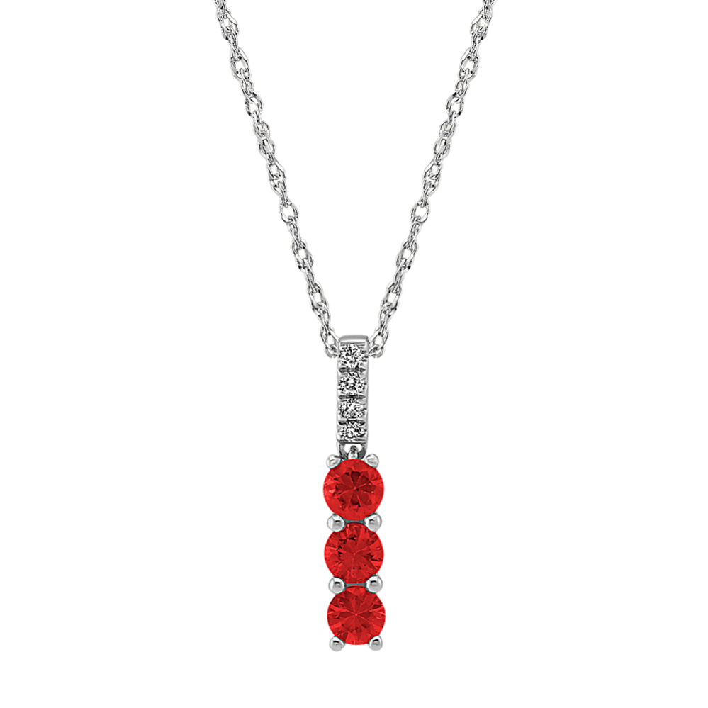 Ruby and Diamond Pendant in 14k White Gold (18 in)