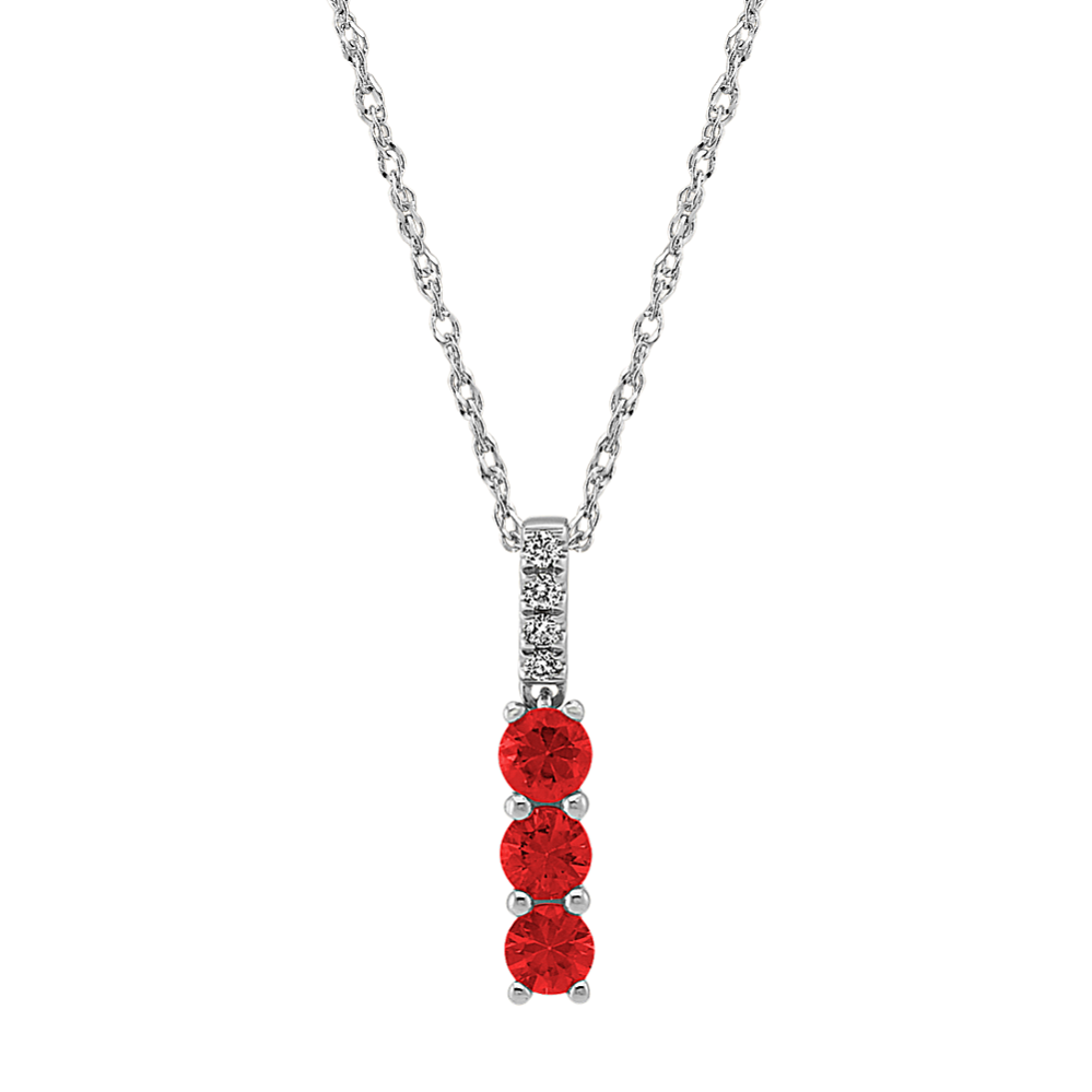 Ruby and Diamond Pendant in 14k White Gold (18'')