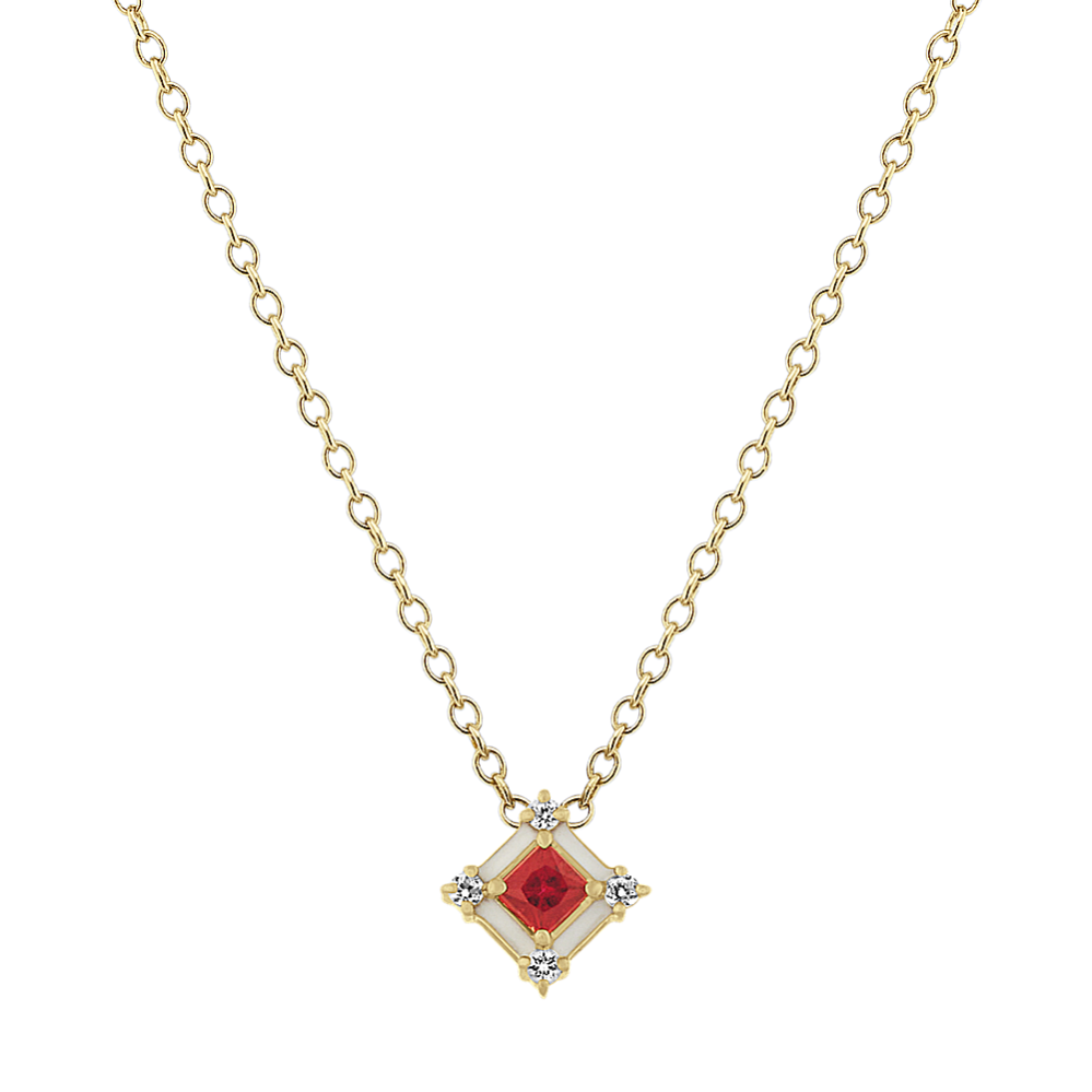 Ruby and White Sapphire Enamel Pendant (18 in)