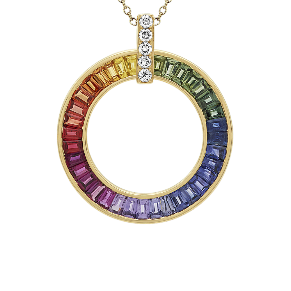 Natural Sapphire and Natural Diamond Circle Color Palette Pendant (24 in)