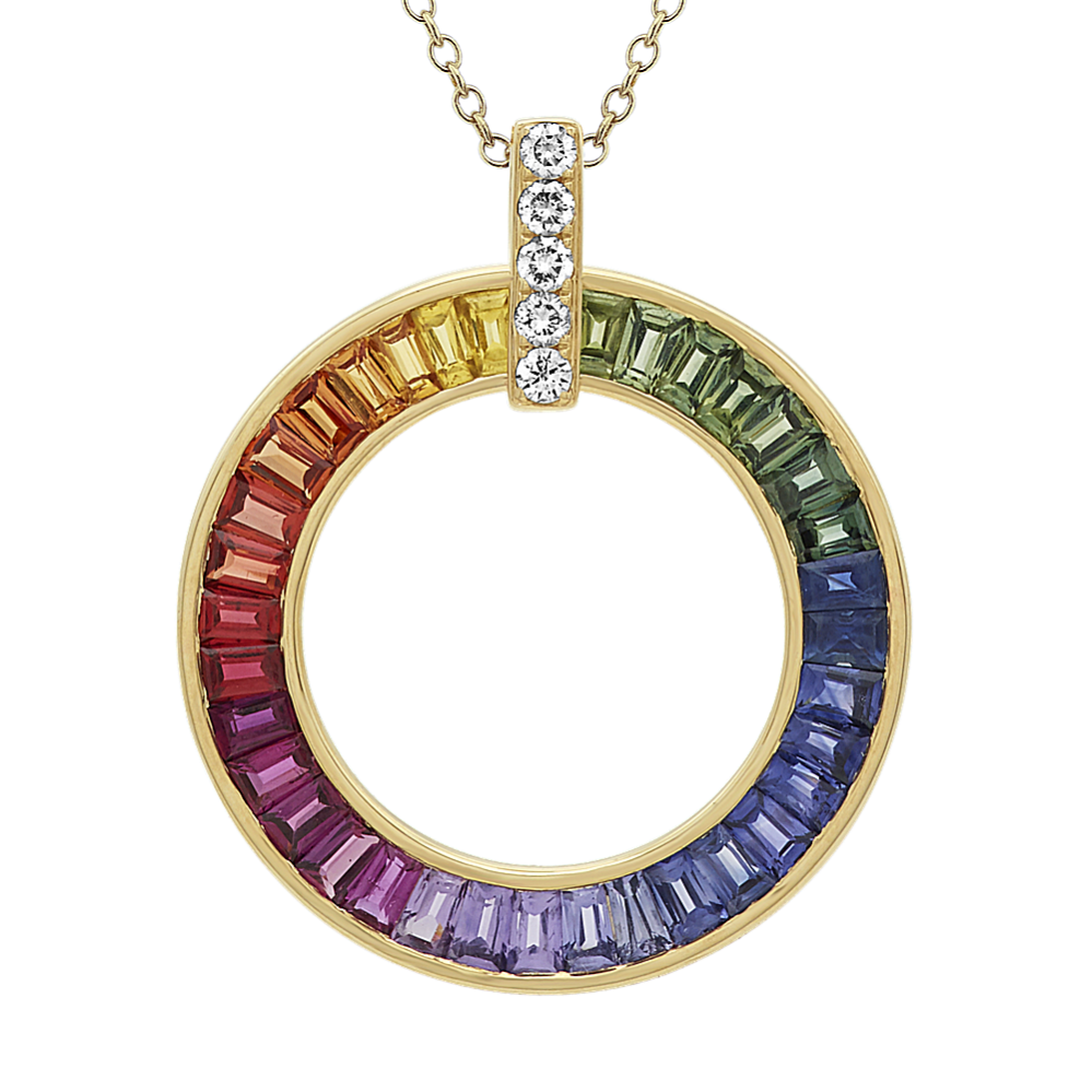 Sapphire and Diamond Circle Color Palette Pendant (24 in)