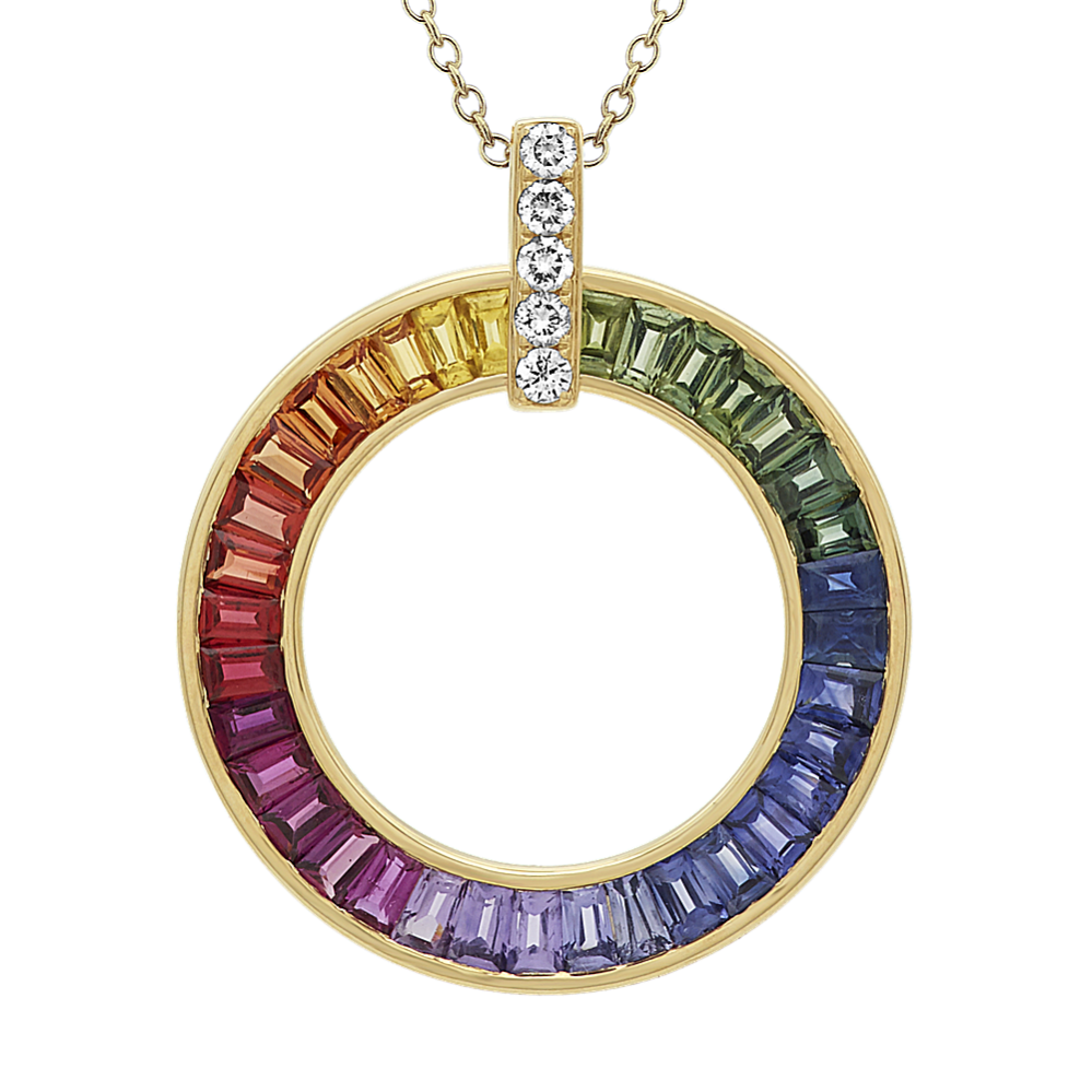 Sapphire and Diamond Circle Color Palette Pendant (24'')